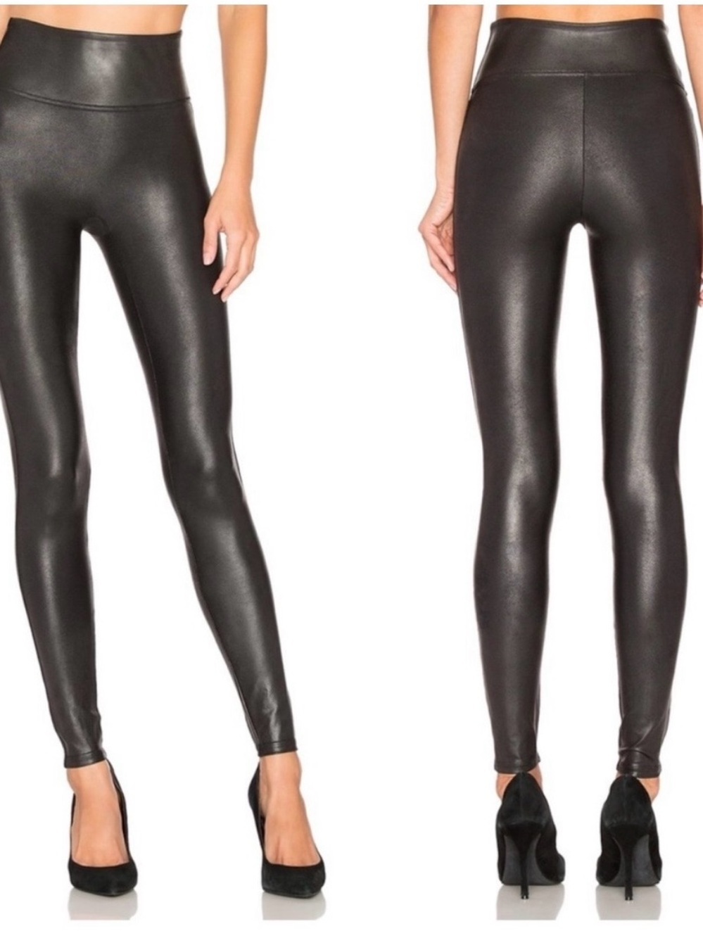 Spanx Faux Leather Leggings Black Waist Pull On Medium Shaping